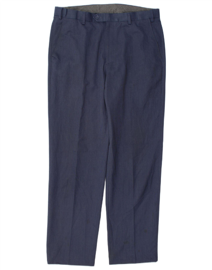 Marks & Spencer Mens Regular Fit Suit Trousers W34 L31 Navy Blue Polyester