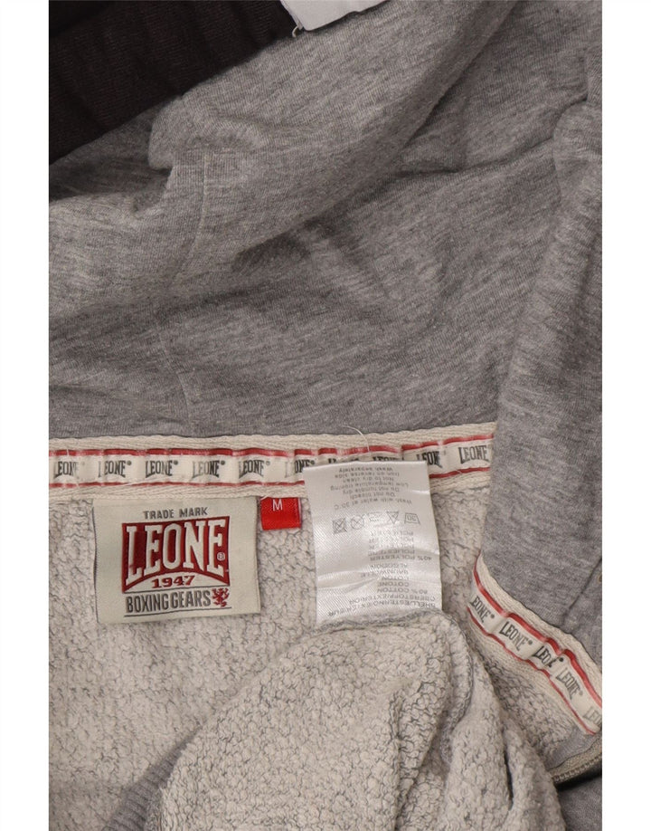 LEONE Mens Zip Hoodie Sweater Medium Grey Colourblock Cotton