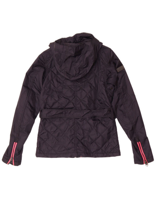 Женская стеганая куртка с капюшоном Superdry UK 4 XS темно-синяя нейлоновая мотоциклетная