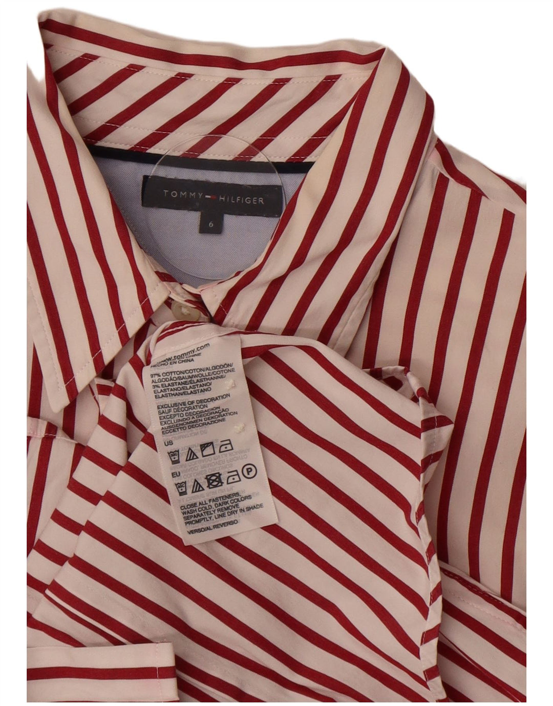 Camicia da donna Tommy Hilfiger US 6 cotone gessato rosso medio