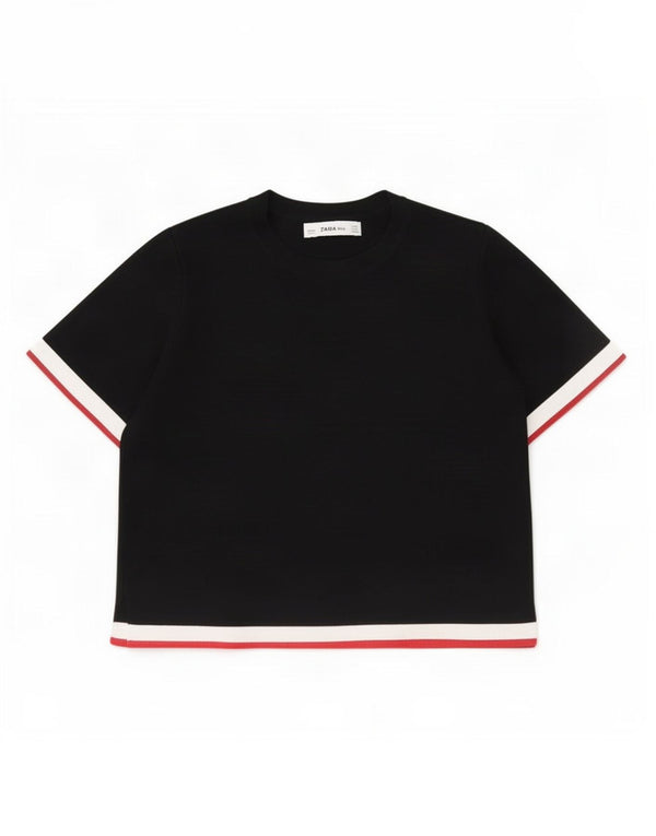 T-shirt corta da donna Zara Top UK 10 Small nera in viscosa color block