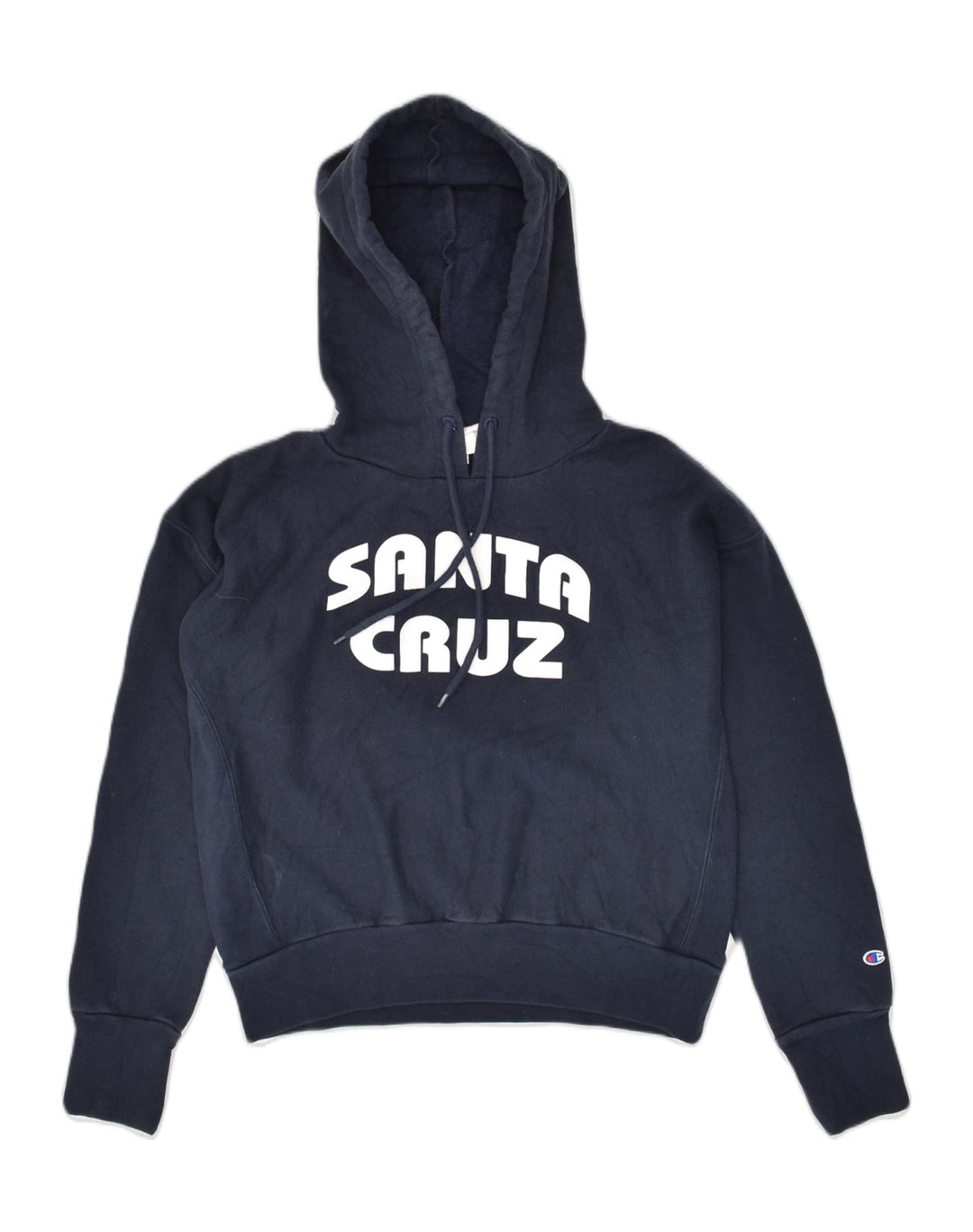 CHAMPION Womens Graphic Hoodie Jumper UK 14 Medium Navy Blue Cotton | Vintage Champion | Thrift | Second-Hand Champion | Used Clothing | Messina Hembry 