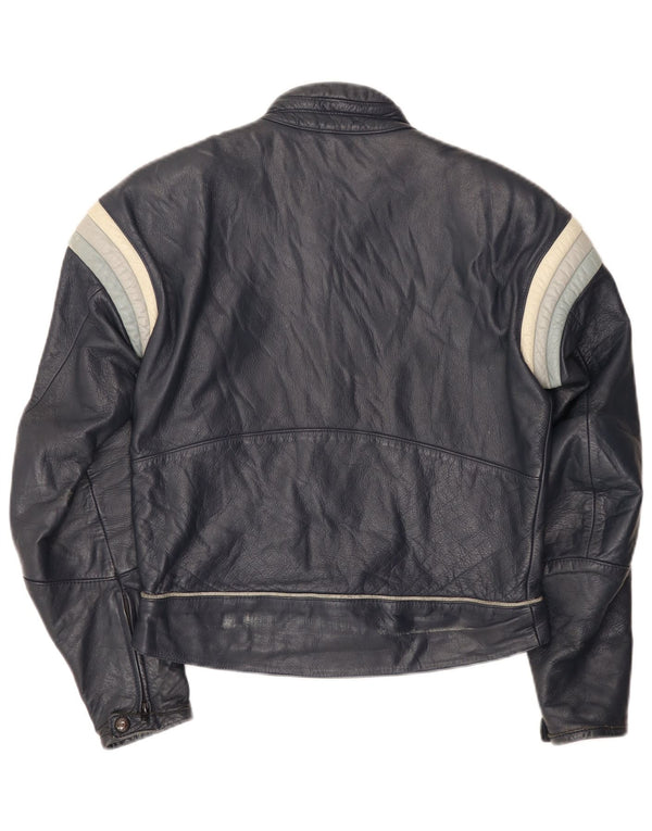 Dainese Mens Leather Racer Jacket IT 50 Medium Navy Blue Colourblock