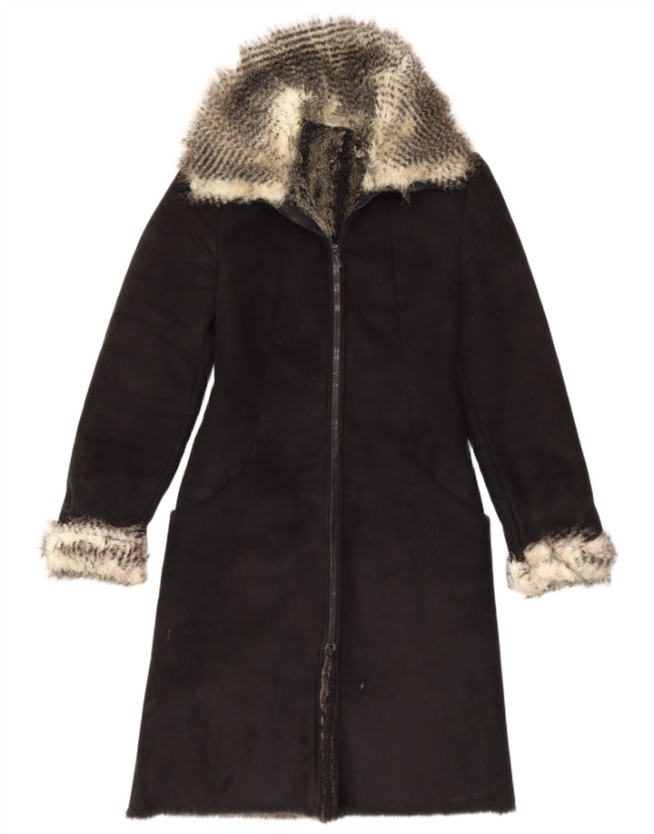 Vintage Womens Sherpa Overcoat IT 40 Small Black