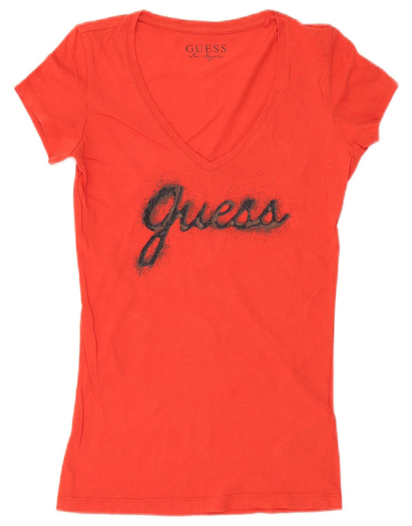 Guess Womens Graphic T-Shirt Top UK 6 XS Red Cotton
