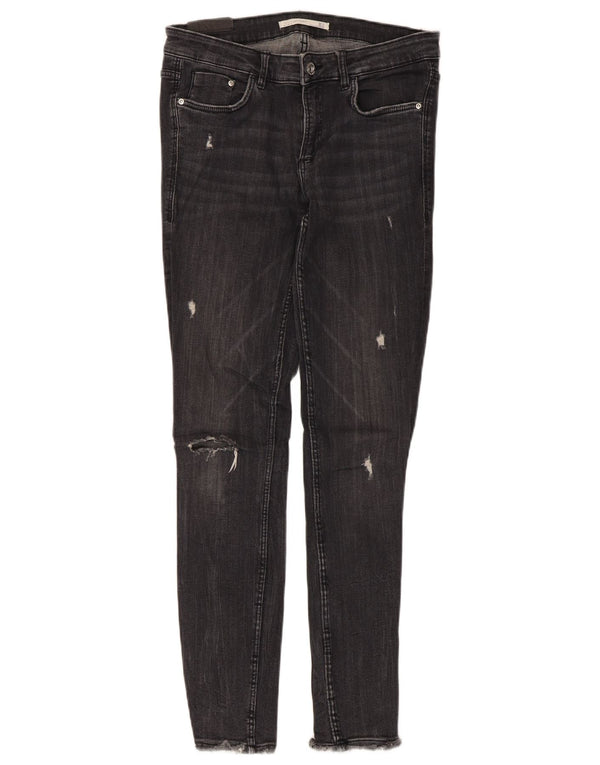 Zara Jeans Ajustados Desgastados para Mujer EU 40 Medium W30 L27 Negro