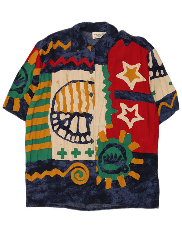 Bluză cămașă vintage pentru femei cu mânecă scurtă UK 14 Medium Multicolor