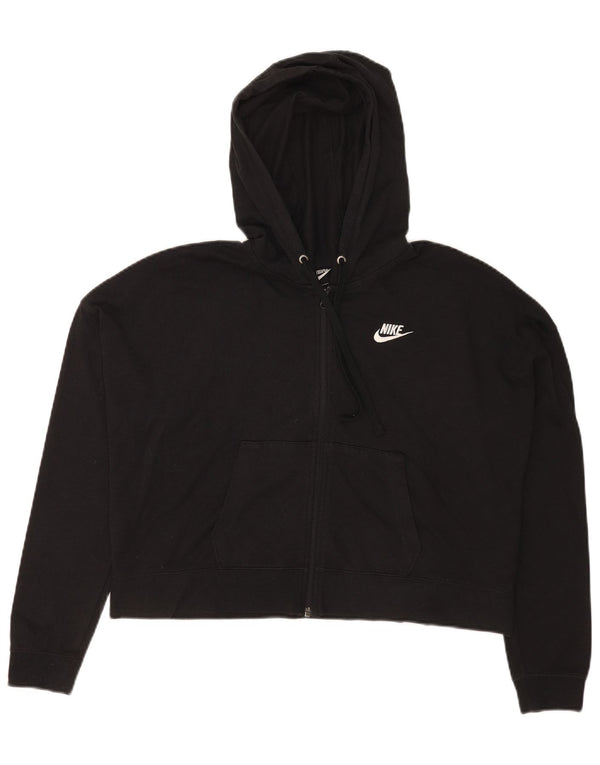 Nike Womens Crop Oversized Zip Hoodie Sweater UK 14 Medium Black Polyester