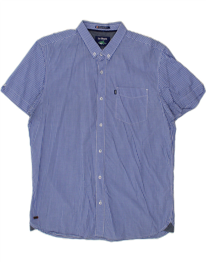 VINTAGE Mens Short Sleeve Shirt XL Blue Gingham Cotton Vintage Vintage and Second-Hand Vintage from Messina Hembry 