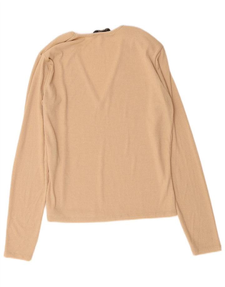 Lipsy Womens Top Long Sleeve UK 14 Medium Beige Polyester