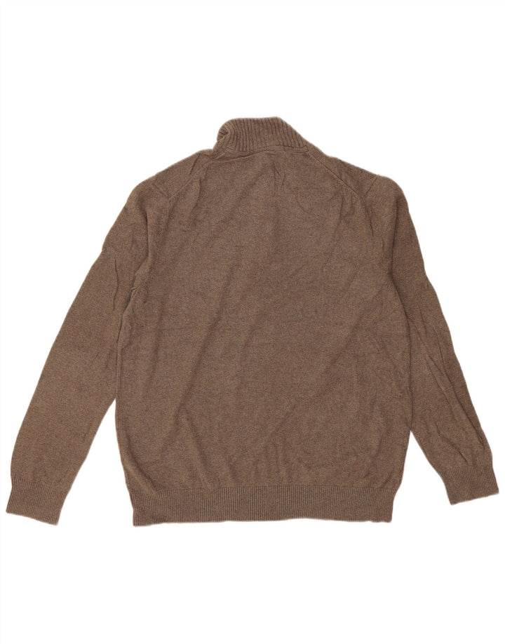 EDDIE BAUER Mens Zip Neck Jumper Sweater Large Brown Cotton