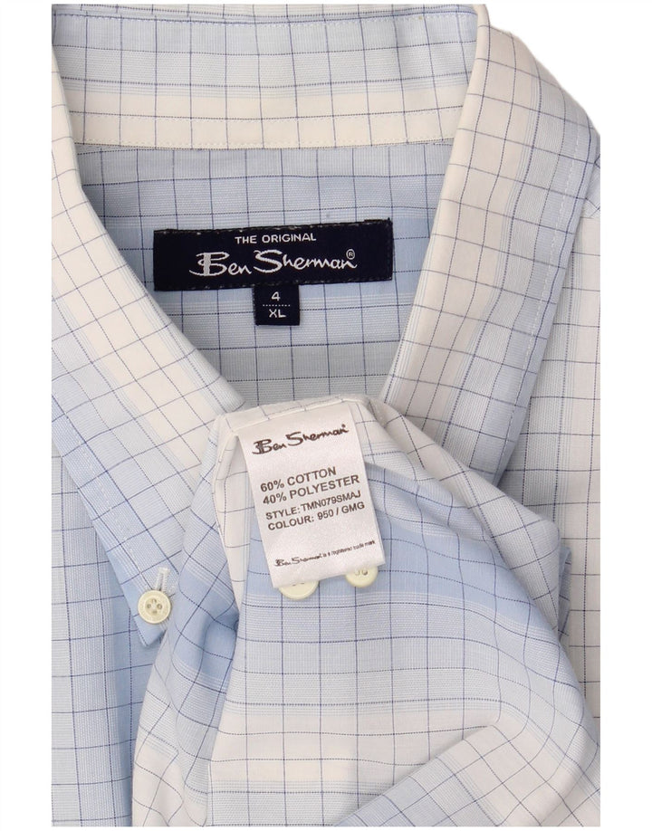 Ben Sherman Mens Short Sleeve Shirt 4XL Blue Gingham Cotton