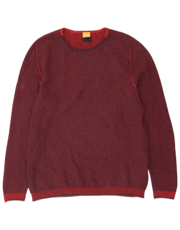Hugo Boss Mens Crew Neck Jumper Sweater Large Burgundy Cotton