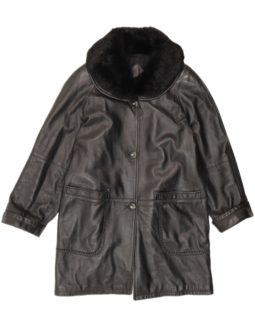 manteau en cuir coupe ample femme vintage IT 42 cuir noir moyen