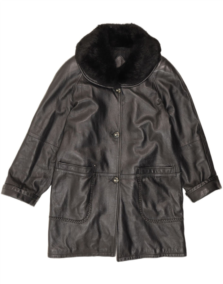 manteau en cuir coupe ample femme vintage IT 42 cuir noir moyen