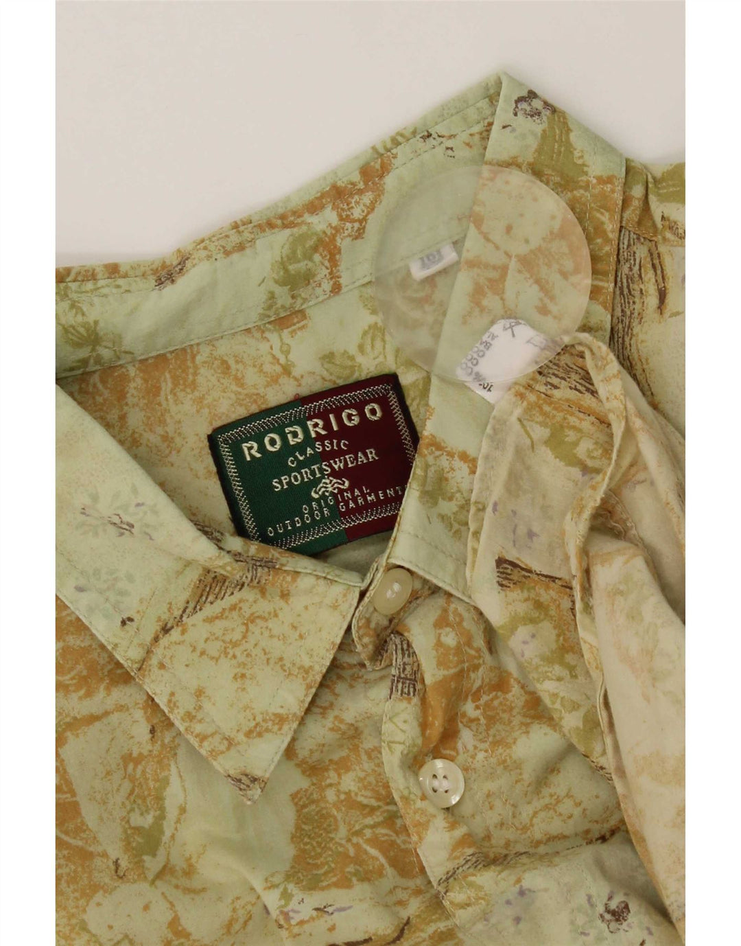Rodrigo Mens Abstract Pattern Short Sleeve Shirt Size 42 Large Green Cotton