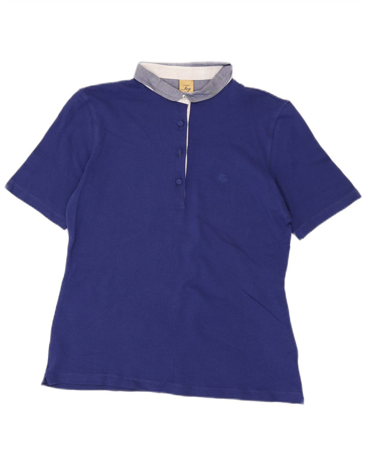 Fay Womens Polo Shirt UK 14 Large Blue Cotton