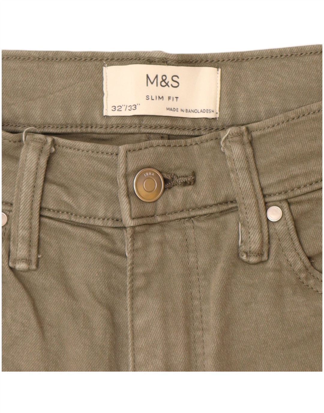 Marks & Spencer Mens Slim Jeans W32 L33 Khaki Cotton