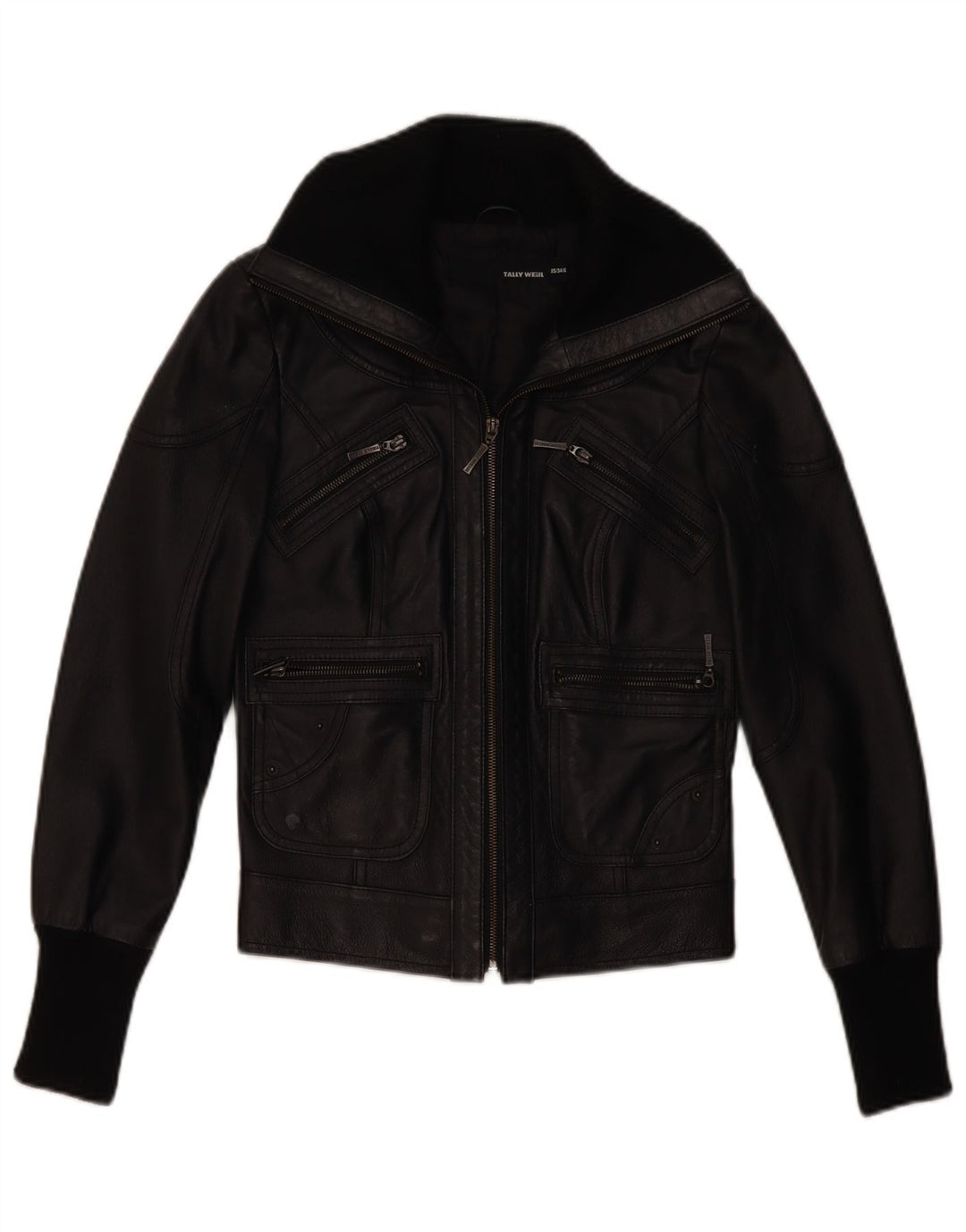 Tally Weil Womens Leather Jacket UK 6 XS Black Leather