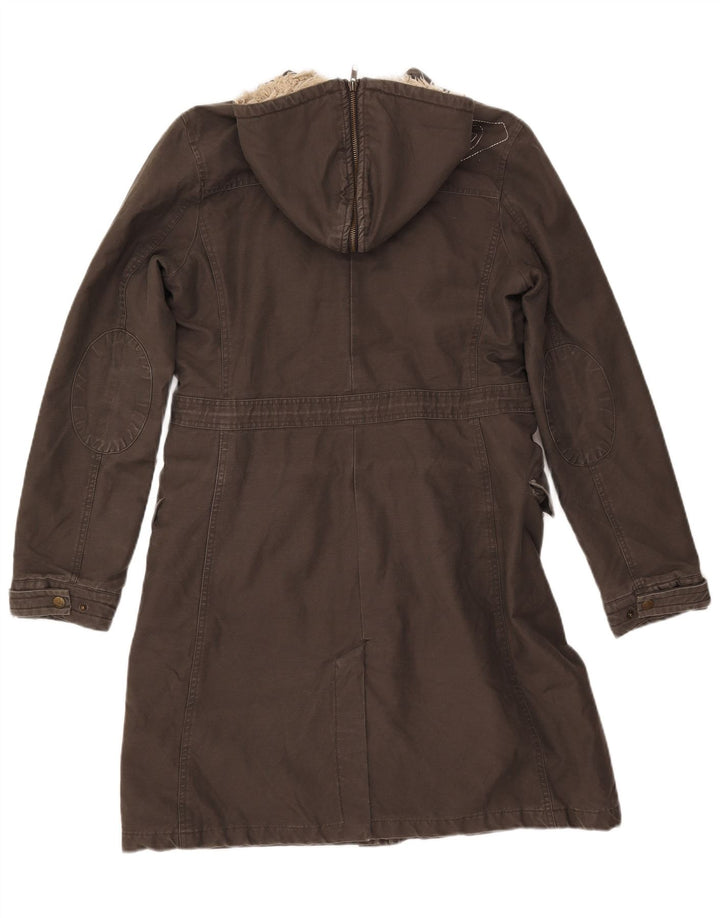 ROXY Womens Hooded Sherpa Parka Jacket UK 14 Medium Grey Cotton