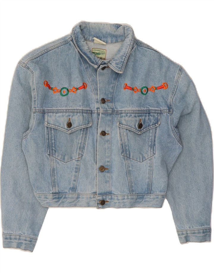 CLARK Womens Crop Denim Jacket UK 14 Medium Blue Cotton Vintage CLARK and Second-Hand CLARK from Messina Hembry 