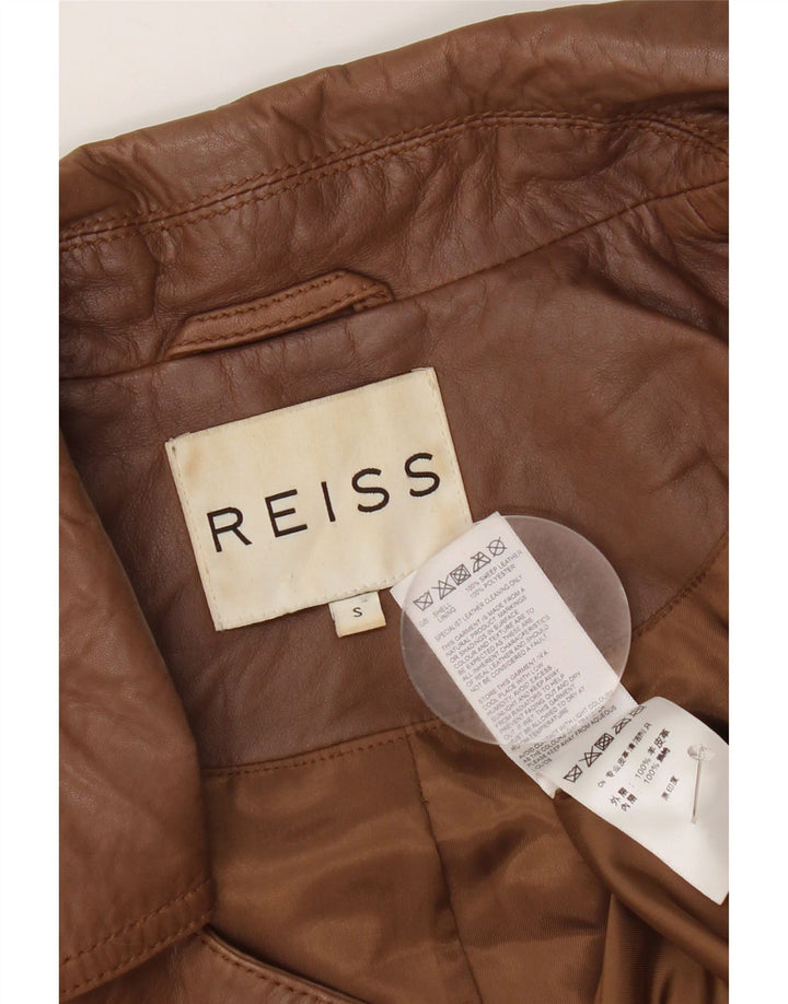 Reiss Womens Crop Leather Jacket UK 10 Small Brown Leather
