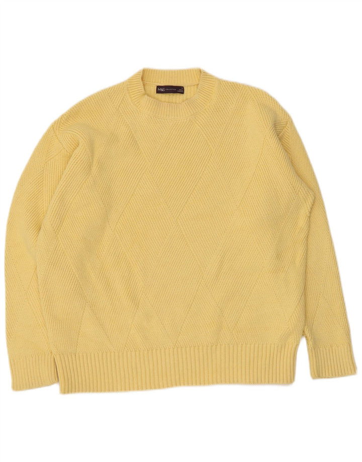 Marks & Spencer Womens Crew Neck Jumper Sweater UK 14 Medium Yellow Cotton