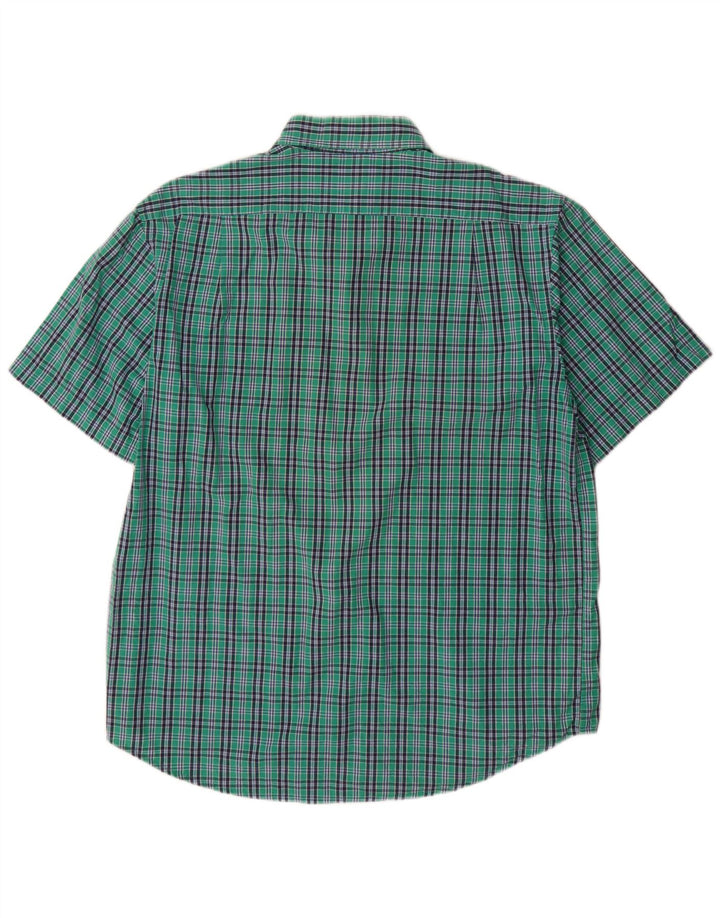 IZOD Mens Short Sleeve Shirt Large Green Check Cotton