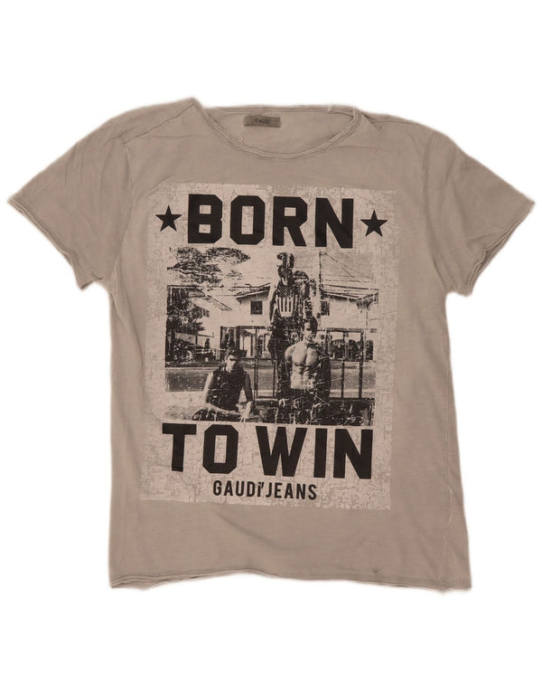 Camiseta gráfica masculina Gaudi Top cinza médio algodão