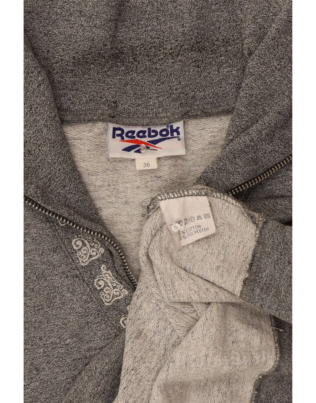 Reebok Damen-Sweatshirt, übergroß, mit Reißverschluss, EU 36, Größe S, Grau, Baumwolle