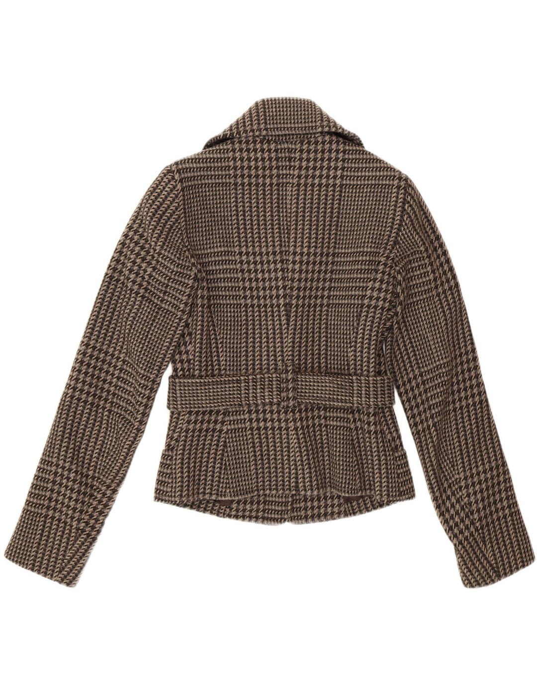 Giacca Blazer da Donna con Cintura Benetton IT 40 Piccola Lana Pied De Poule Marrone