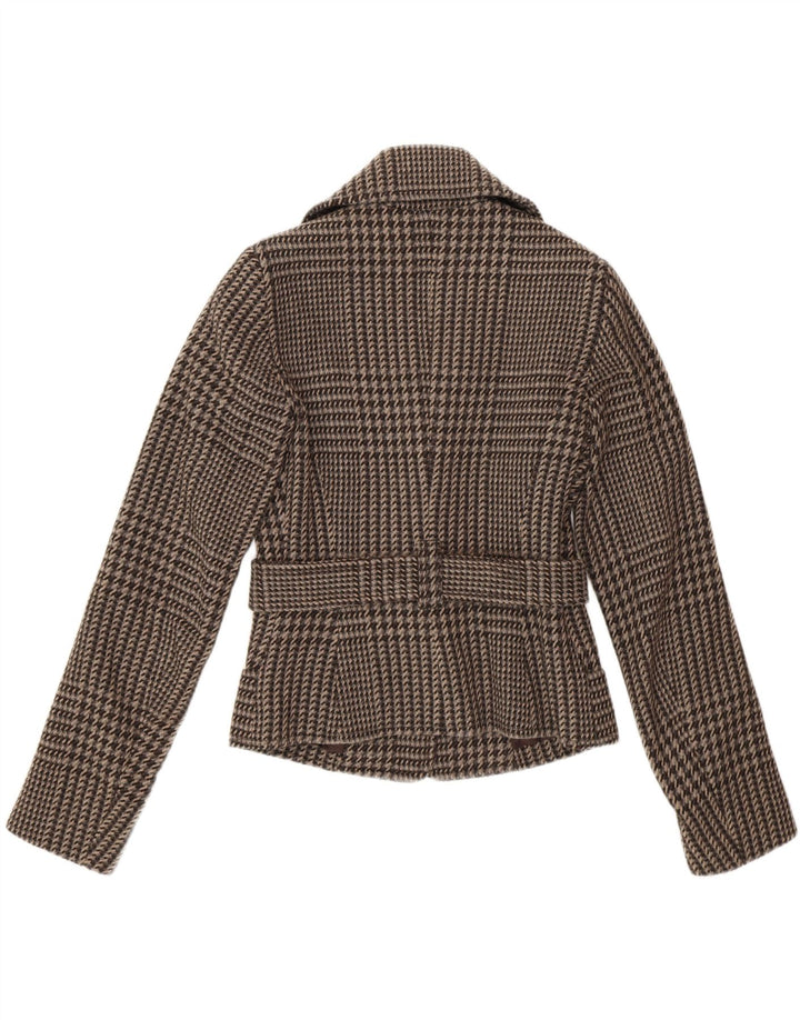 Giacca Blazer da Donna con Cintura Benetton IT 40 Piccola Lana Pied De Poule Marrone