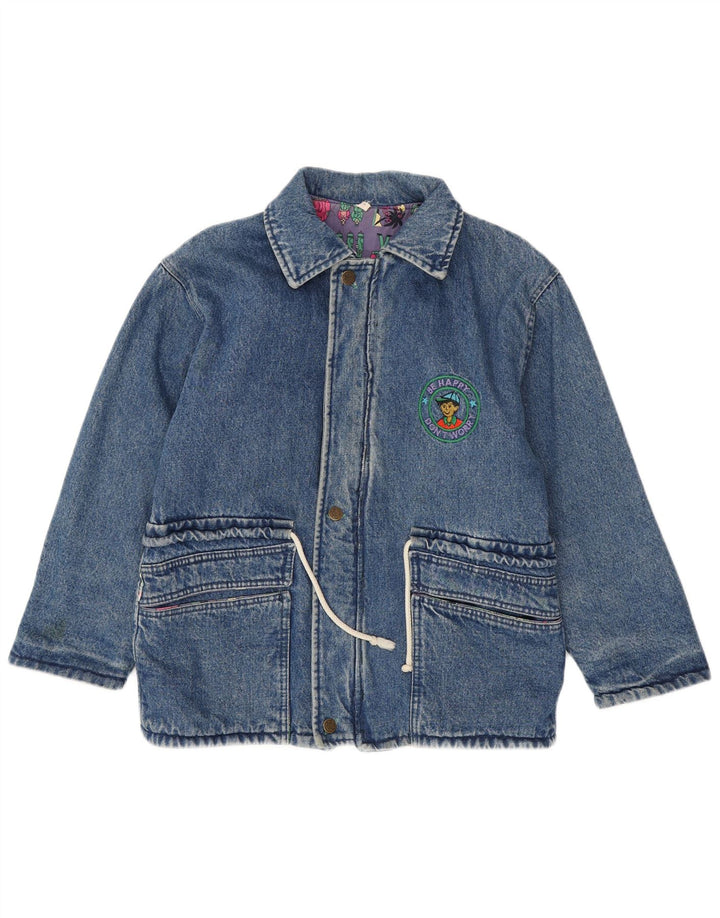 Vintage Womens Graphic Denim Jacket UK 16 Large Blue