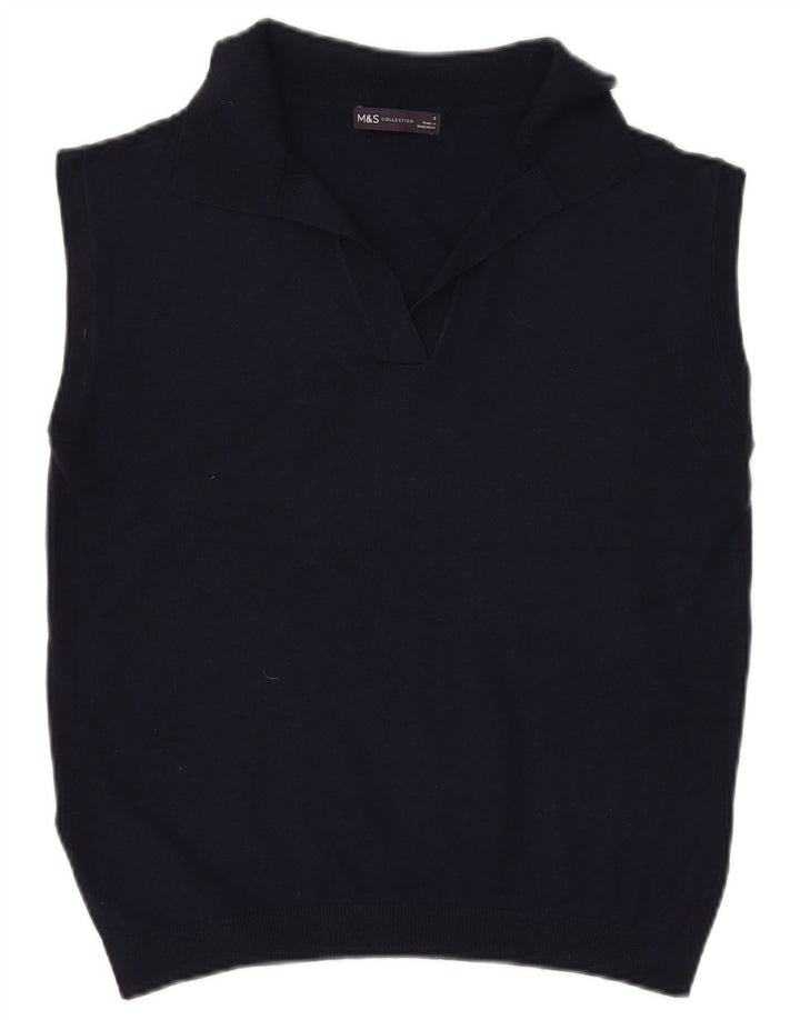 Marks & Spencer Womens Vest Tank Top UK 10 Small Bleumarin Poliester