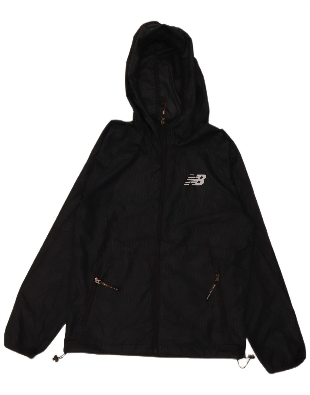 New Balance Mens Graphic Hooded Rain Jacket UK 36 Small Black Polyester