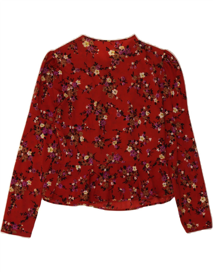 VINTAGE Womens See Through Pullover Shirt Blouse UK 14 Medium Red Floral Vintage Vintage and Second-Hand Vintage from Messina Hembry 
