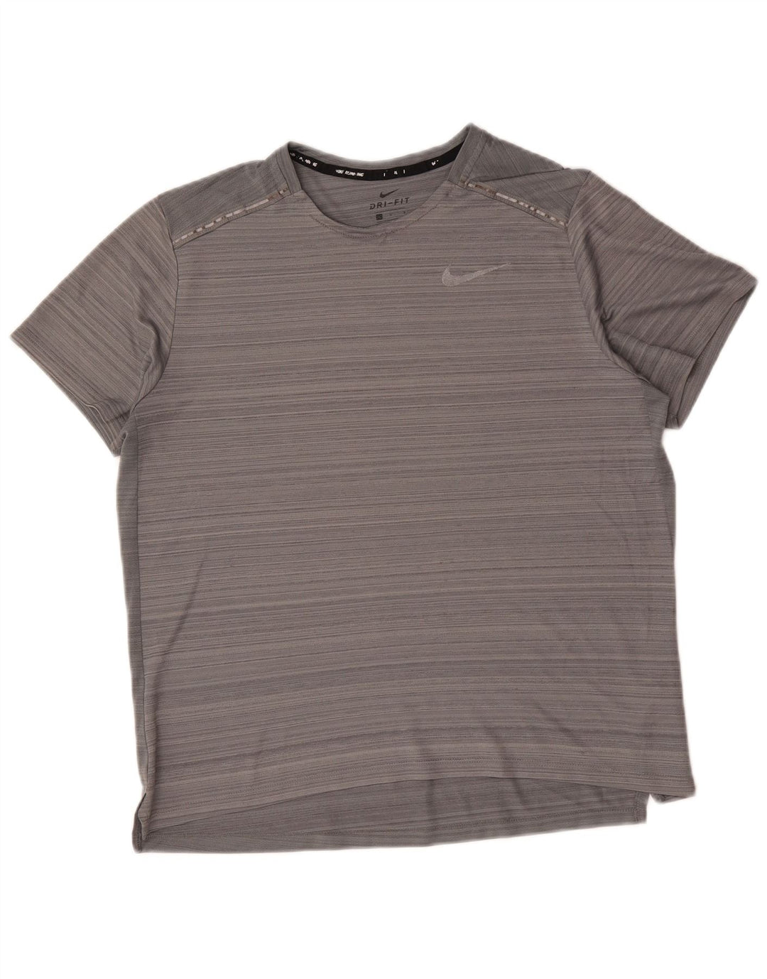 Nike Mens Dri Fit T-Shirt Top Large Grey Pinstripe Polyester