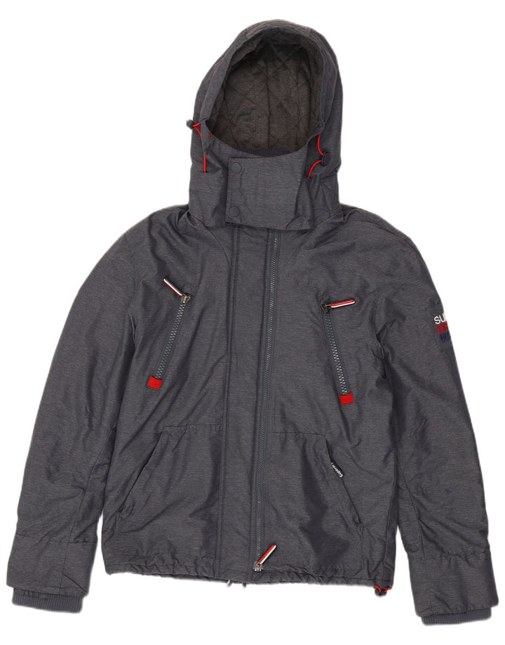 SUPERDRY Mens Hooded Windbreaker Jacket UK 38 Medium Grey Polyester