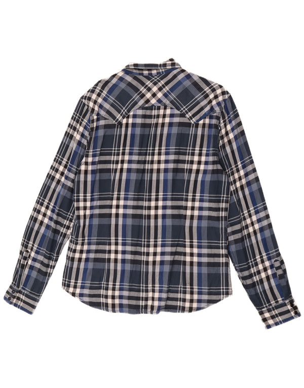 Guess Herre Slim Fit Flannel Shirt UK 40 Medium Navy Blue Plaid Bomuld