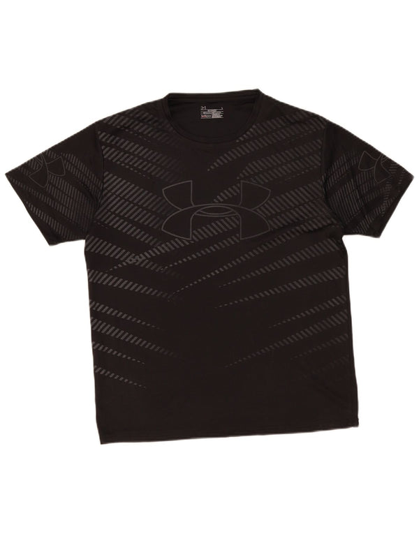 Under Armour Damen Heat Gear Graphic T-Shirt Top UK 16 Large Schwarz gestreift