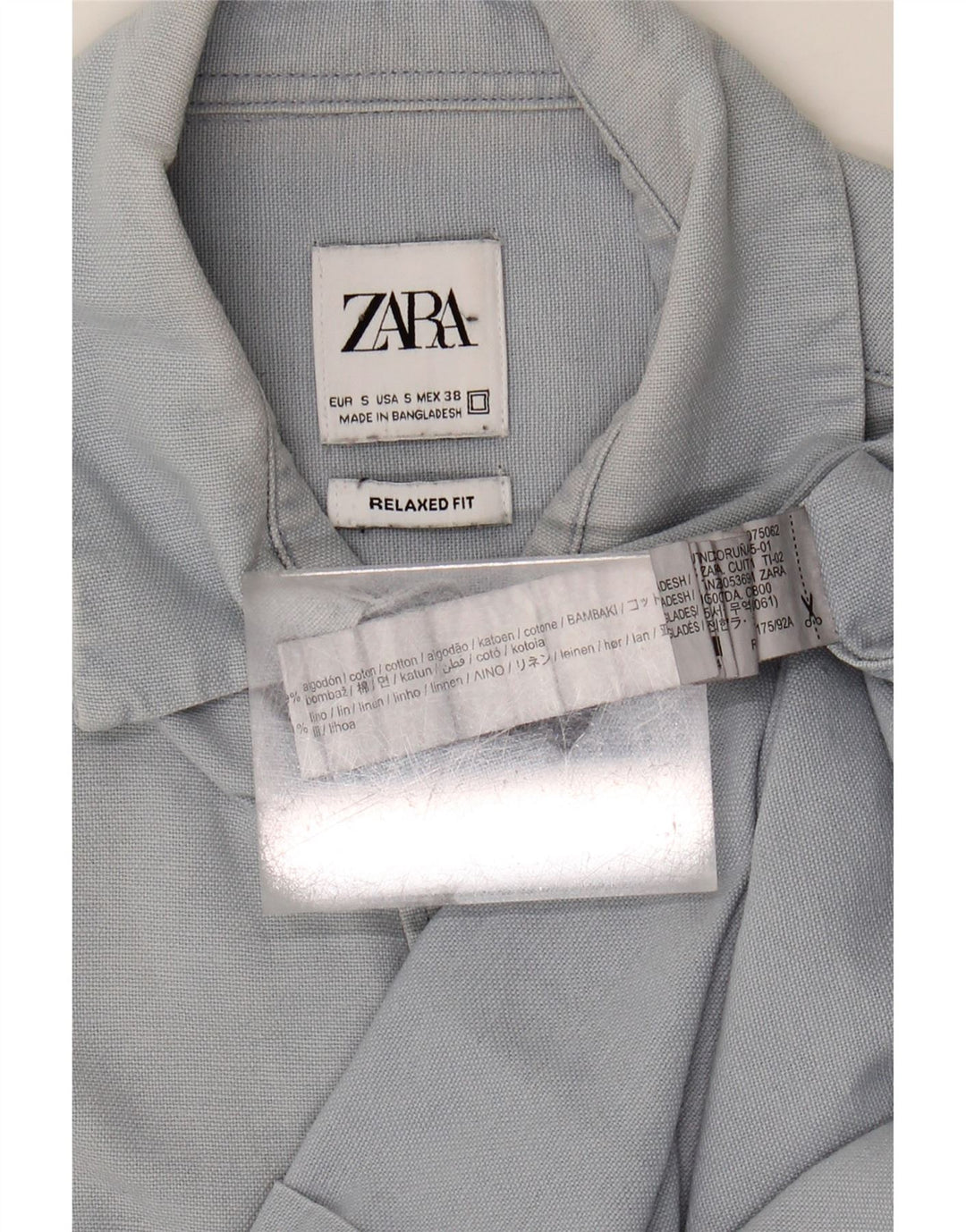 ZARA Mens Relaxed Fit Short Sleeve Shirt Small Blue Cotton