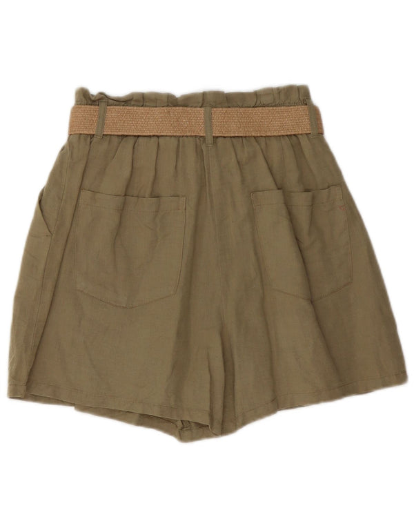 Zara Damen-Chinoshorts mit hoher Taille, mittelgroß, W30, Khaki, Leinen