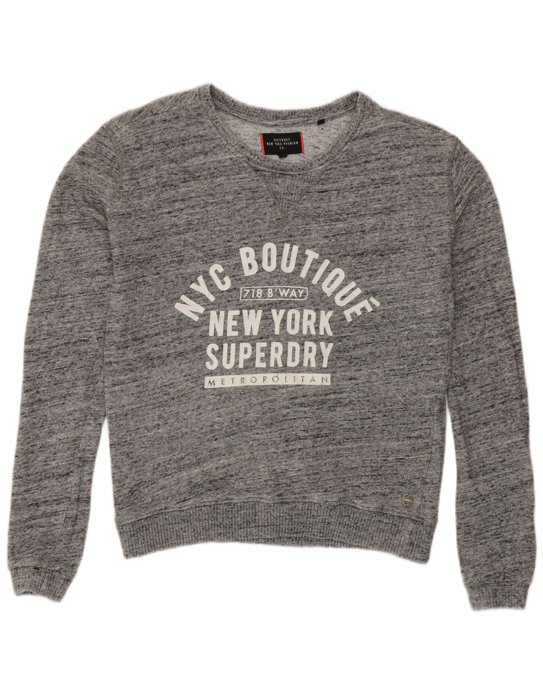Superdry Womens Graphic Sweatshirt Jumper UK 10 Small Grey Flecked