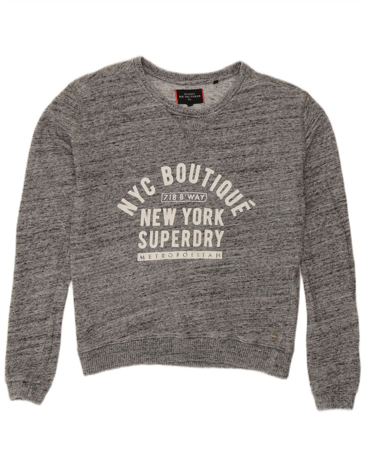 Superdry Womens Graphic Sweatshirt Jumper UK 10 Small Grey Flecked
