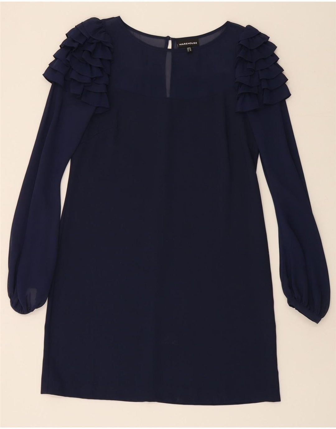 WAREHOUSE Womens Long Sleeve Shift Dress UK 12 Medium  Navy Blue Polyester