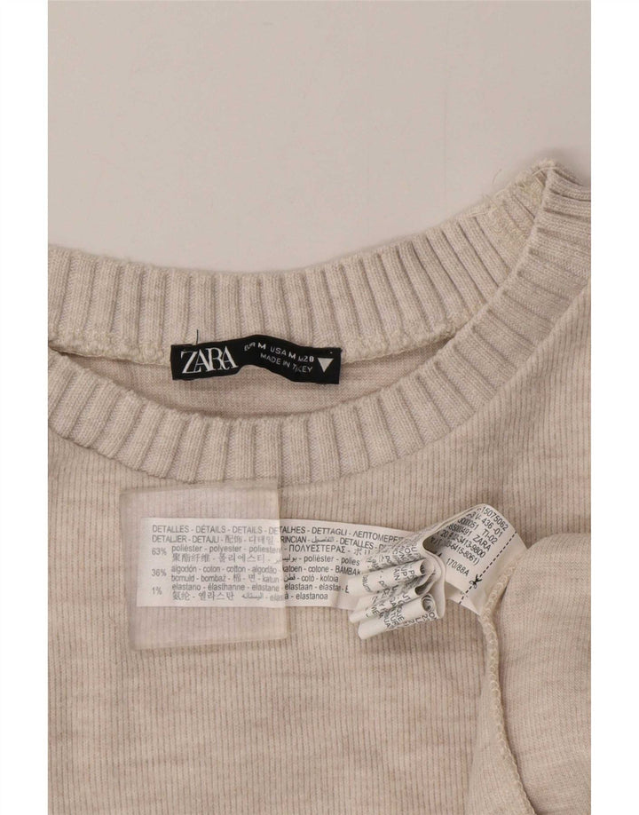 Zara Dame Boat Neck Jumper Sweater UK 14 Medium Grey Polyester