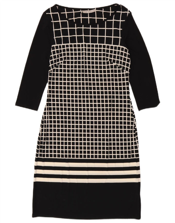 Marks & Spencer Womens 3/4 Sleeve Sheath Dress UK 8 Small Black Check