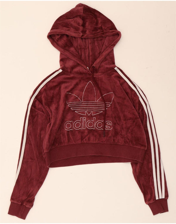 Adidas Pull à capuche surdimensionné graphique pour femme UK 4 XS en coton bordeaux