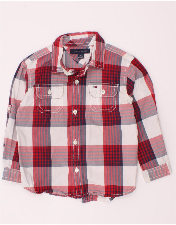 Tommy Hilfiger Camisa para bebé niño 18-24 meses Algodón a cuadros rojos