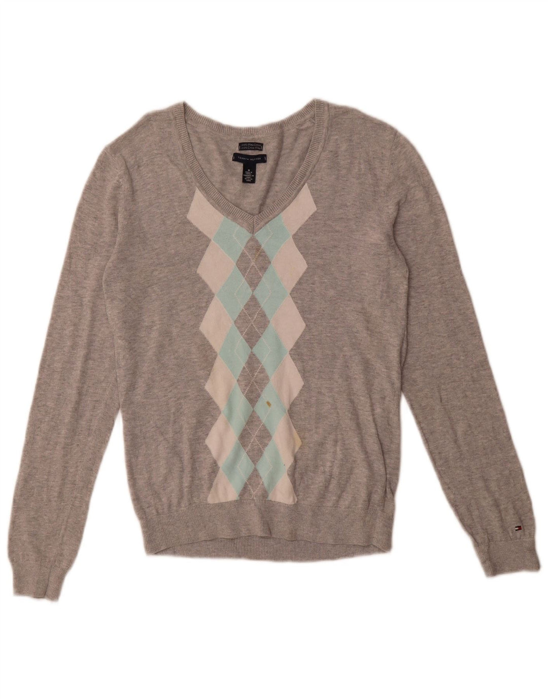 TOMMY HILFIGER Womens V-Neck Jumper Sweater UK 12 Medium Grey